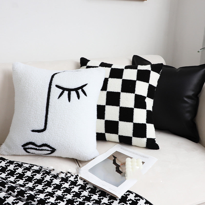 Black And White Simple Checkerboard Pillow Living Room Sofa - Minihomy