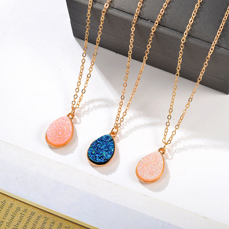 Simple Water Drop Pendant Fashion Sweet Crystal Cluster Necklace