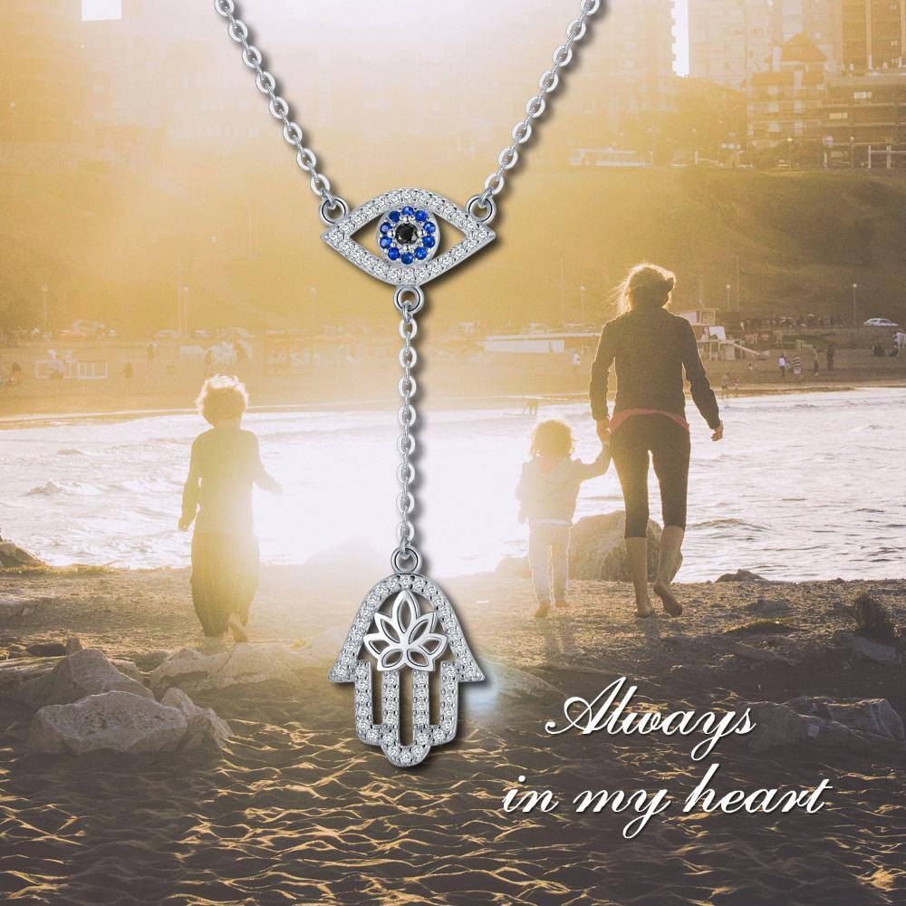 925 Sterling Silver Hamsa Hand Evil Eye Pendant Cubic Zirconia Protection Amulet Necklace - Minihomy