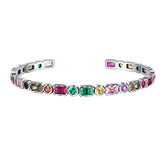 Vintage Style Geometric Diamond Inlaid Rainbow Zircon Sterling Silver Heavy Industry Irregular Bracelet