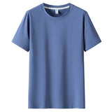 Men Short Sleeved Round Neck Solid Color Clothes - Minihomy