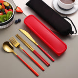 304 Dinnerware Set Flatware Kitchen Accessories Camping Travel Sets Gold Knife Fork Spoon Portable Cutlery Sets With Case - Minihomy