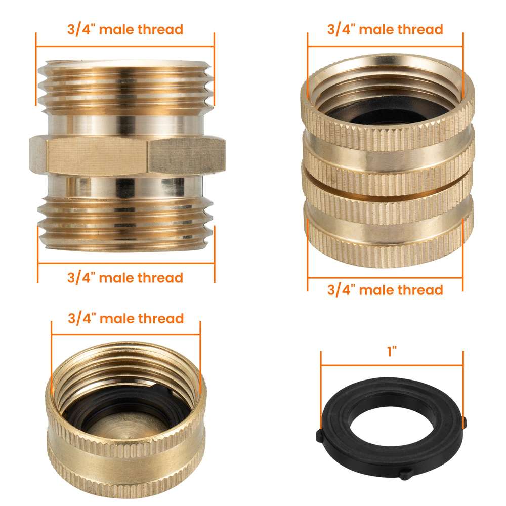 MATCC Garden Hose Adapter Hose End Caps 3/4 Inch GHT Brass Hose Connector Male to Male Female to Female Fittings 2 Kits 4 Pack Garden Hose Caps - Minihomy