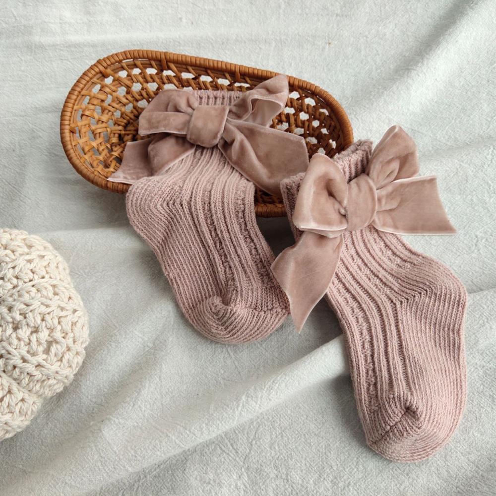 Baby Bowknot Woolen Pure Color Tube Socks