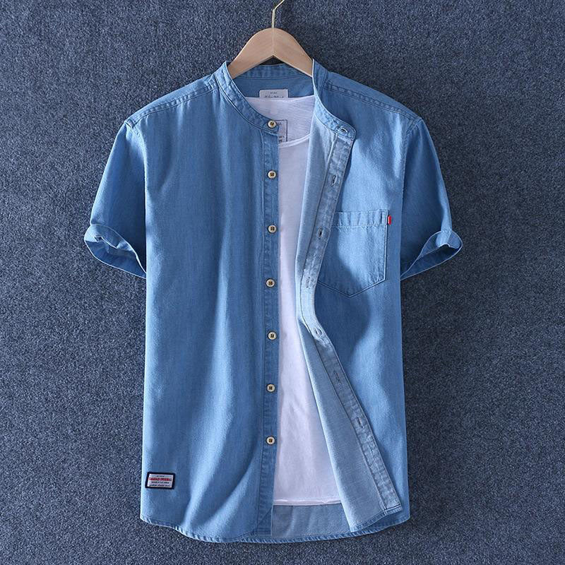 Denim Men's Short-sleeved Thin Summer Loose Casual Trend Half-sleeved Shirt