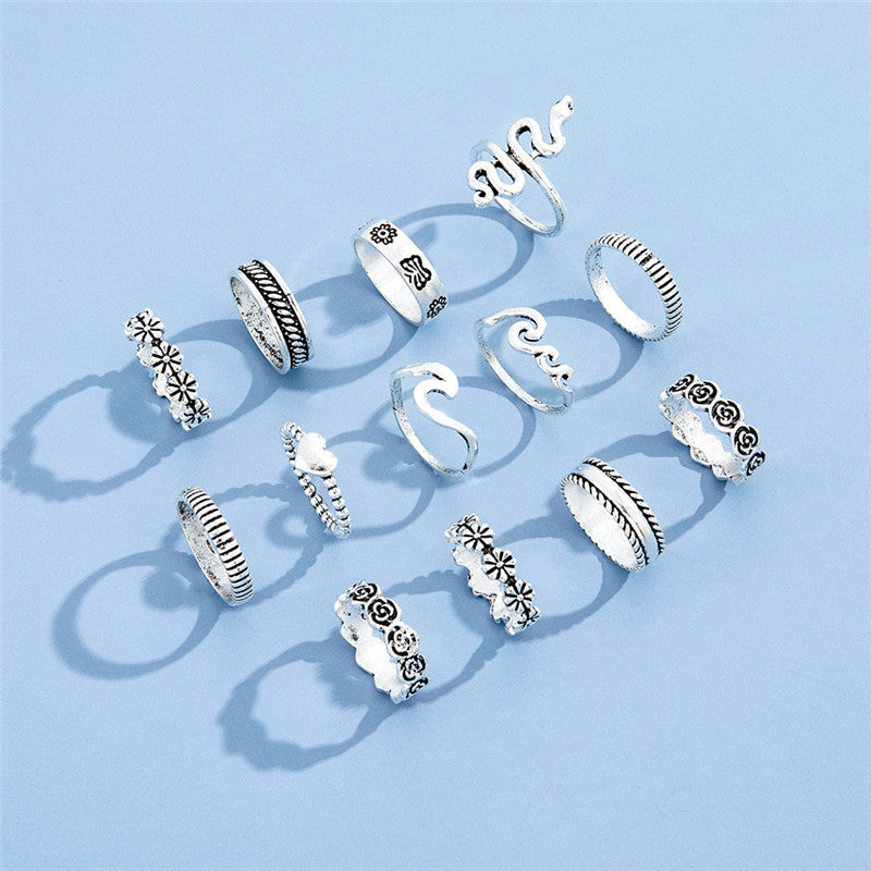 Flower Love Geometric Ring Joint Ring Thirteen Piece Set - Minihomy