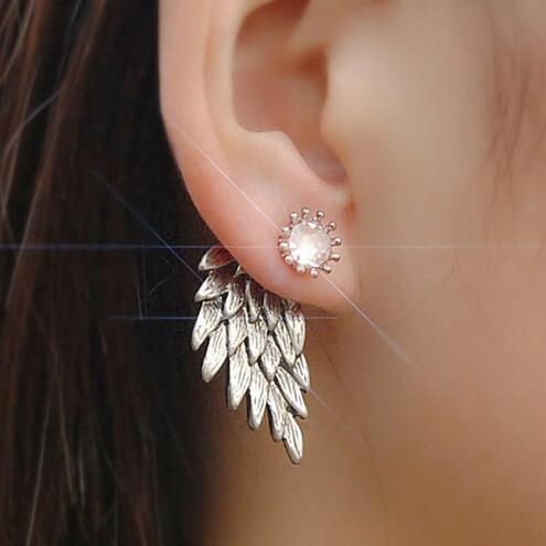 Angel Wings Women Earrings Inlaid Crystal Ear Jewelry Earring Party Gothic Feather Earrings Fashion Bijoux Gold Color