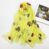 Embroidered Flower Rose Chiffon Ethnic Wind Sunscreen Shawl Beach Gauze Silk Scarf