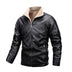 Men Stand Up Collar Plus Velvet Leather Casual - Minihomy