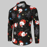 Men's Long-sleeved Christmas Flower Shirt Casual Print Plus Size - Minihomy