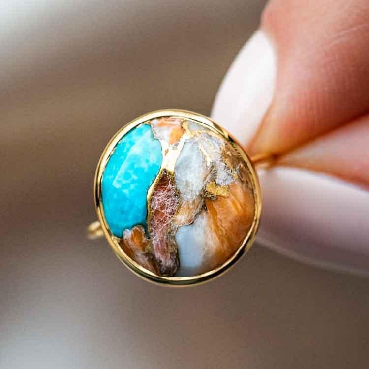 Gold Plated Vintage Melange Gemstone Ring - Minihomy