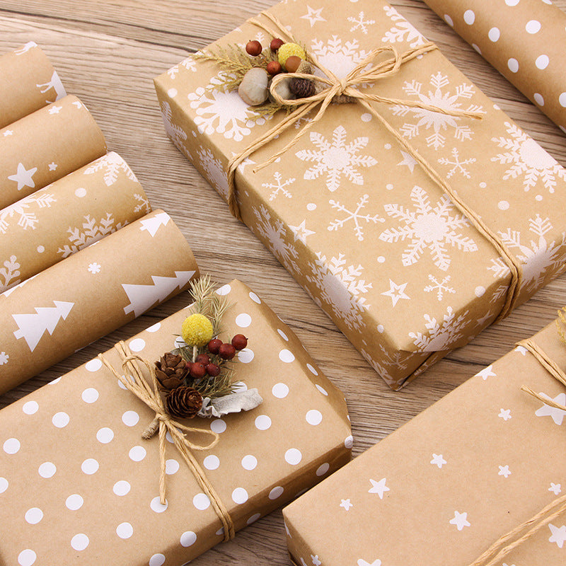 Kraft Paper Retro Christmas Tree Snowflake Gift Wrapping Paper