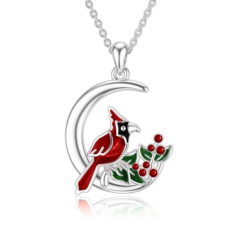 925 Sterling Silver Cardinal Red Bird Crescent Moon Pendant Memorial Necklace - Minihomy