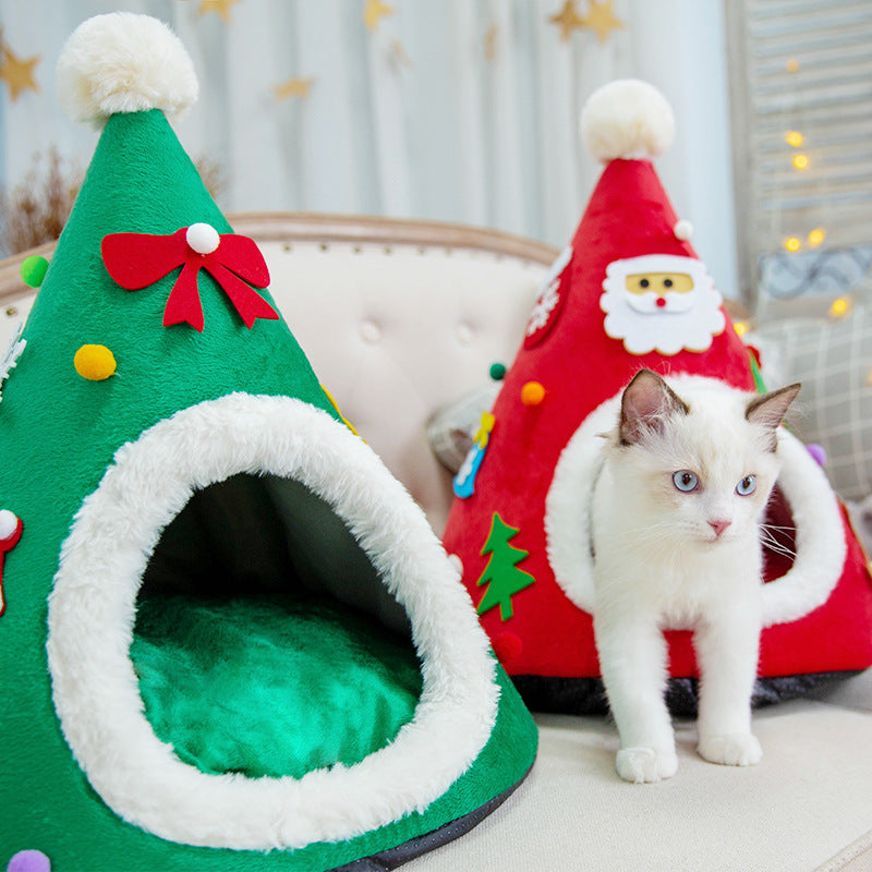 Autumn And Winter Warm Cat Nest Christmas Hat Shape Sponge