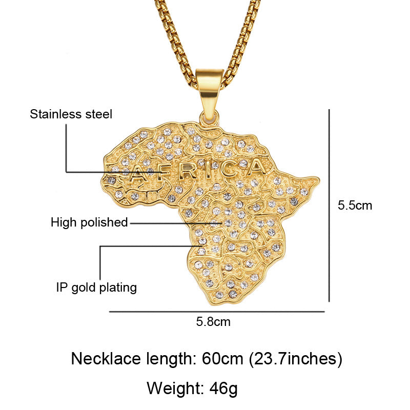 Necklace With Diamonds Africa Map Pendant - Minihomy