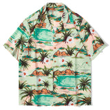 Men Short Sleeve Shirts Vintage Flower Print Streetwear Retro Summer Man Blouse