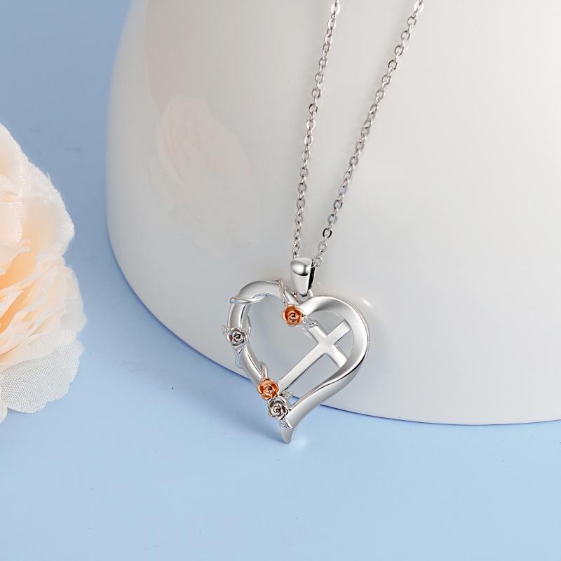 Cross Necklace for Women Sterling Silver Heart Cross Pendant Necklace Jewelry For Women Girls First Communion Easter Gifts - Minihomy