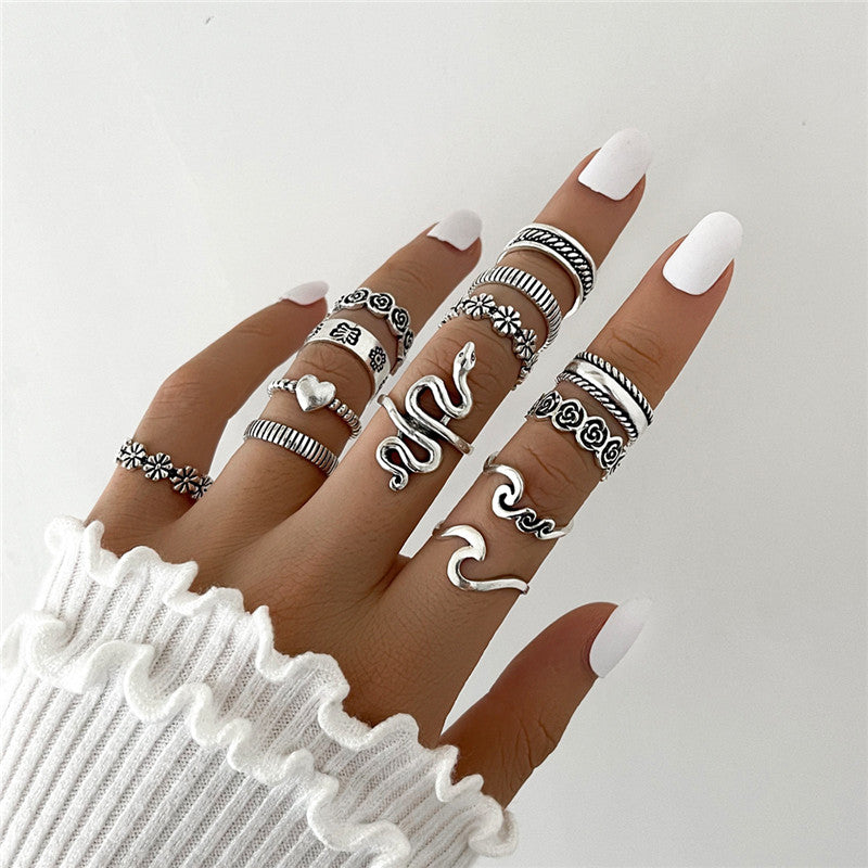 Flower Love Geometric Ring Joint Ring Thirteen Piece Set - Minihomy