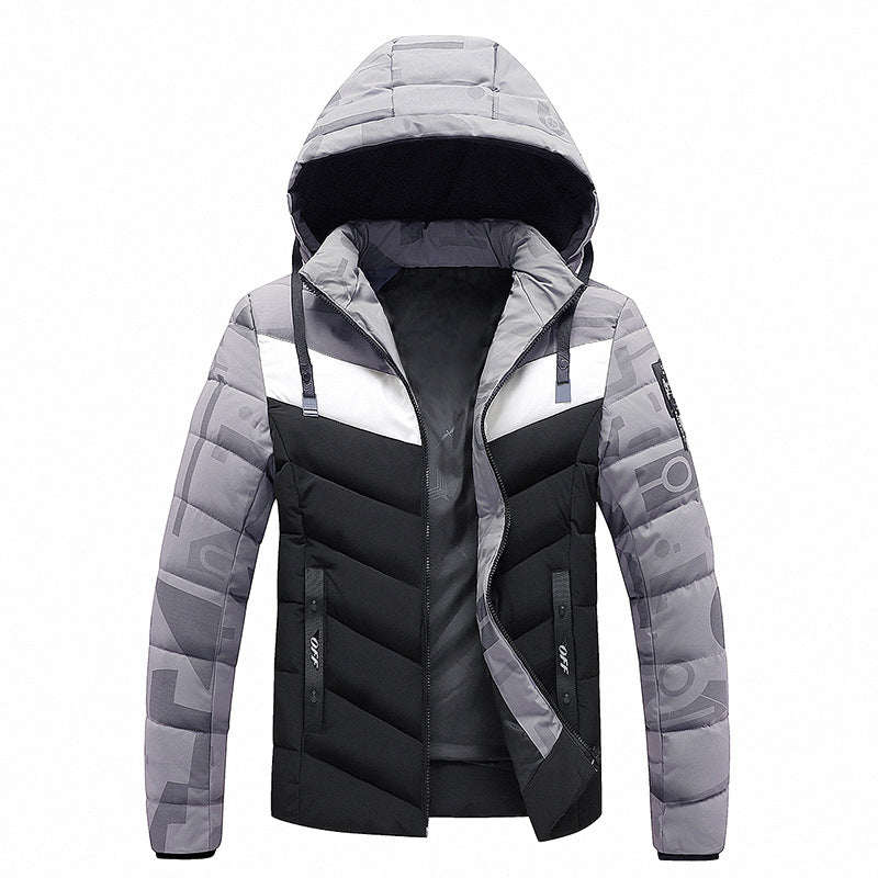 Men's Cotton-padded  With Hood And Color Matching Winter Warm Jacket - Minihomy