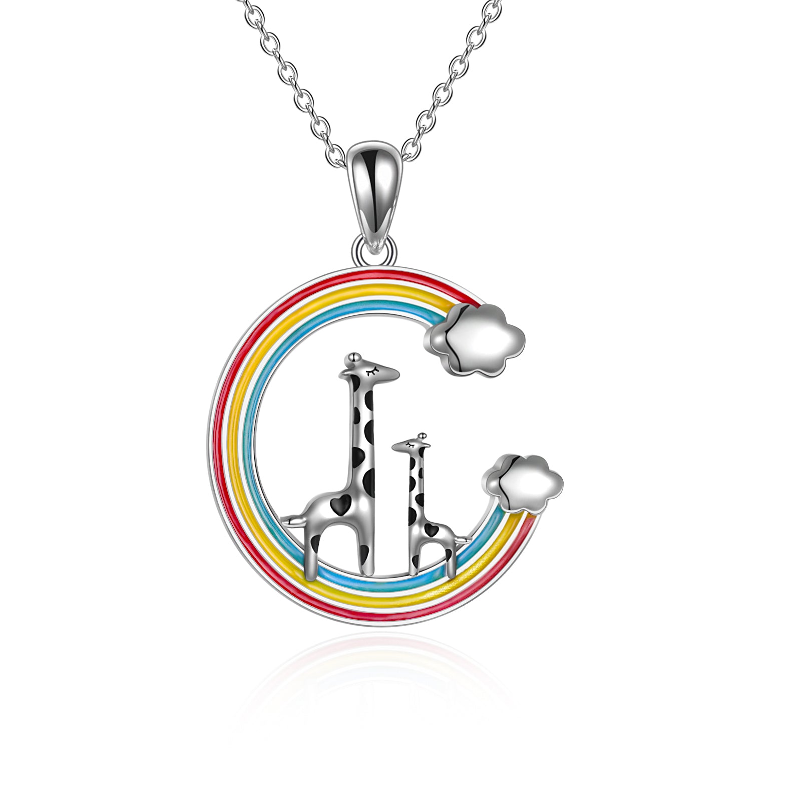 Giraffe Necklace Cute Rainbow Color Dripping Oil Pendant 925 Sterling Silver Giraffe Gifts for Women Girl Mother Birthday Anniversary