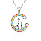 Giraffe Necklace Cute Rainbow Color Dripping Oil Pendant 925 Sterling Silver Giraffe Gifts for Women Girl Mother Birthday Anniversary