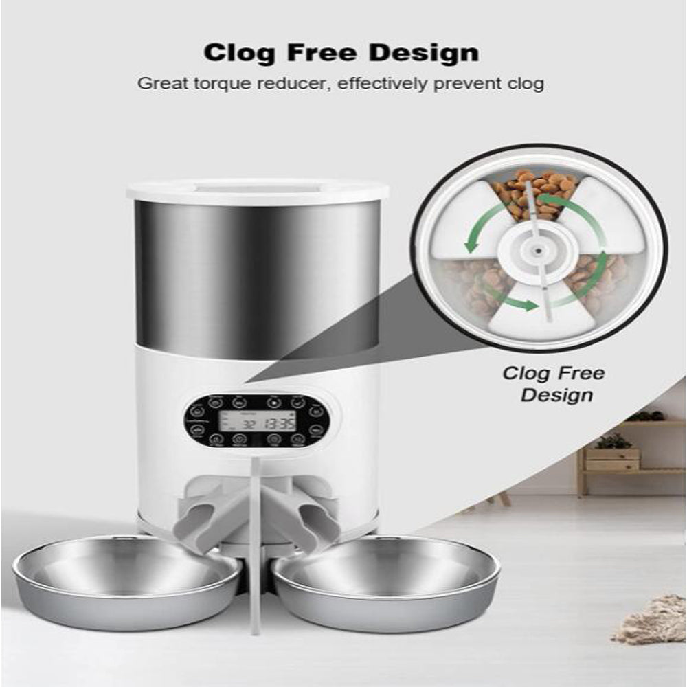 Timing Pet Feeder Automatic Pet Feeding Stainless Steel Double Bowl For 2 Small And Medium-Sized Cat Dog Smart Food Dispenser