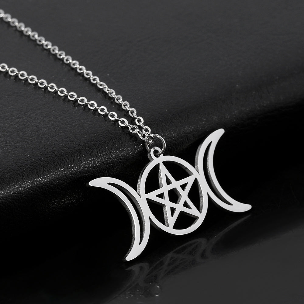 Gothic Pentagram Moon Goddess Wicca Necklace for Women Men - Minihomy