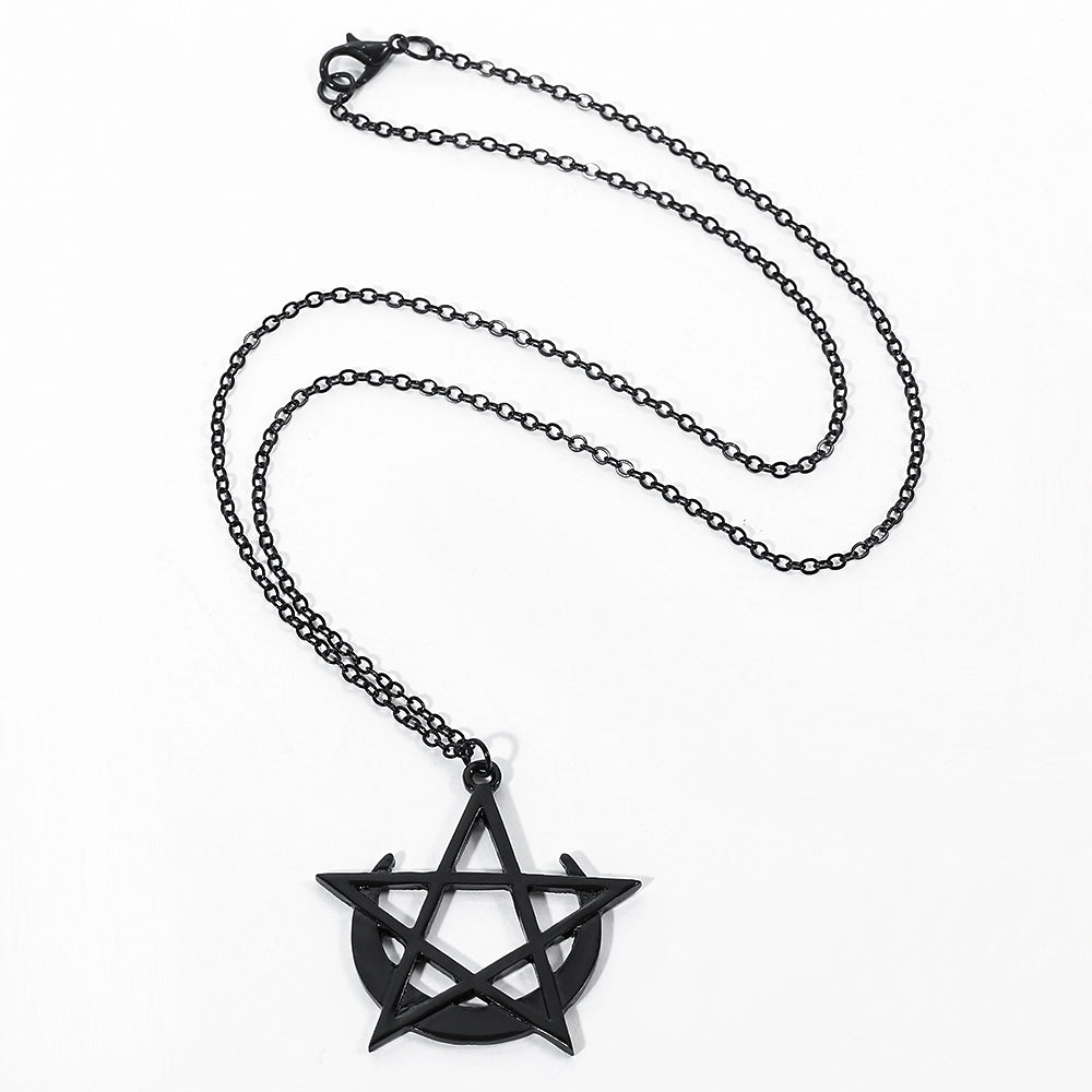 Gothic Pentagram Moon Goddess Wicca Necklace for Women Men - Minihomy