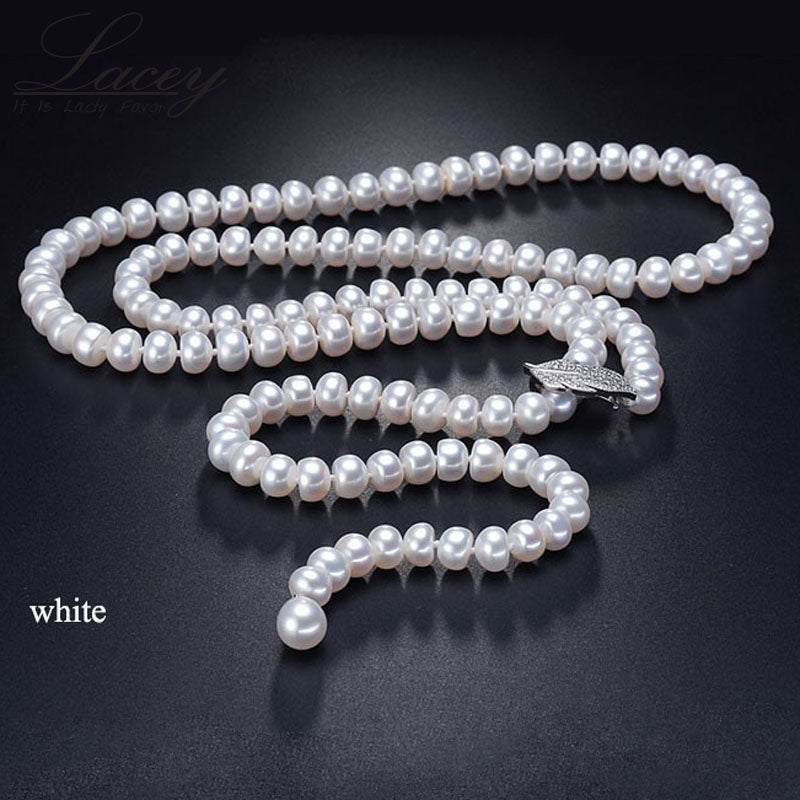 925 Silver Genuine Freshwater Pearl Long Necklace - Minihomy