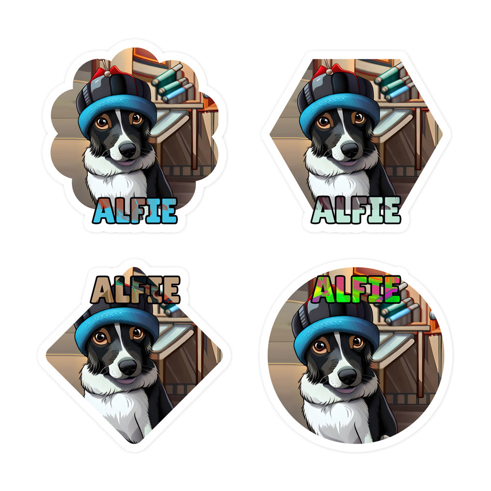 Collie Dog Bubble-Free Stickers - Black and White Alfie Design - Minihomy